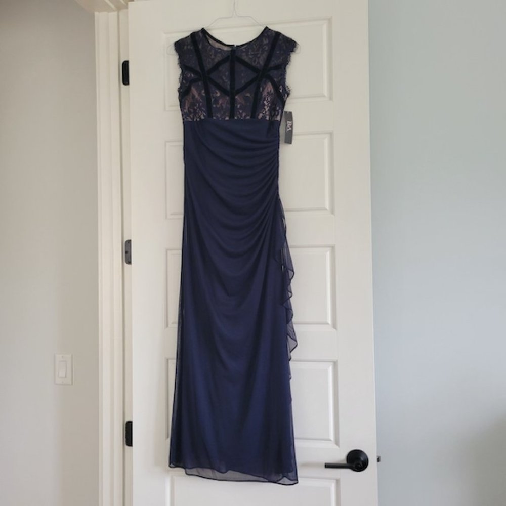 Blue Rouched Lace Top Gown